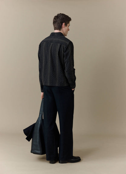 Men's Long Sleeve Boxy Shirt - Leland - Cotton - Black | Percival