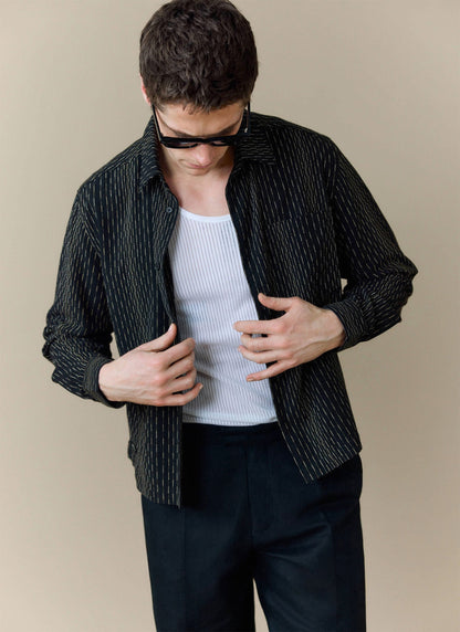 Men's Long Sleeve Boxy Shirt - Leland - Cotton - Black | Percival