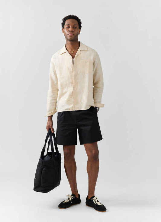Men's Long Sleeve Cuban Shirt - 100% Linen - Cream | Percival
