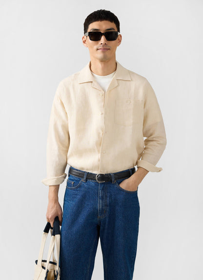 Men's Long Sleeve Cuban Shirt - 100% Linen - Cream | Percival