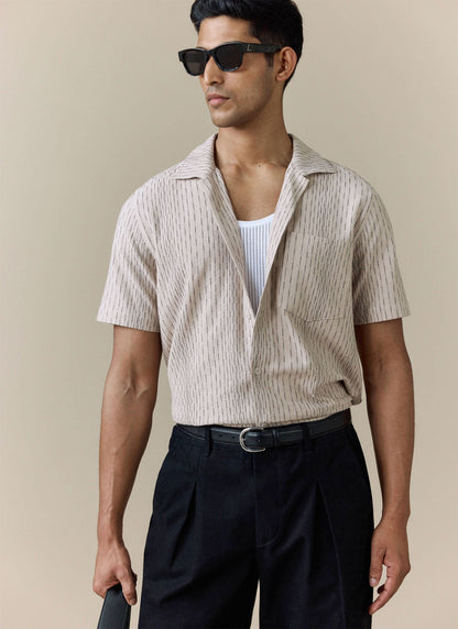Men's Cuban Collar Shirt: Leland - Cream - Cotton | Percival