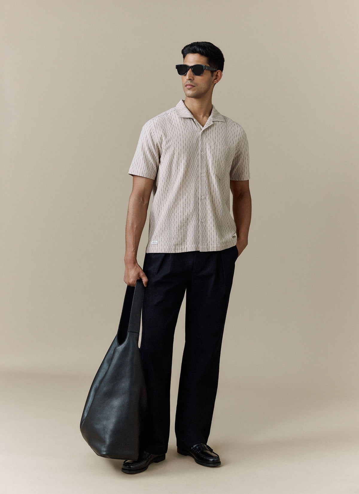 Men's Cuban Collar Shirt: Leland - Cream - Cotton | Percival