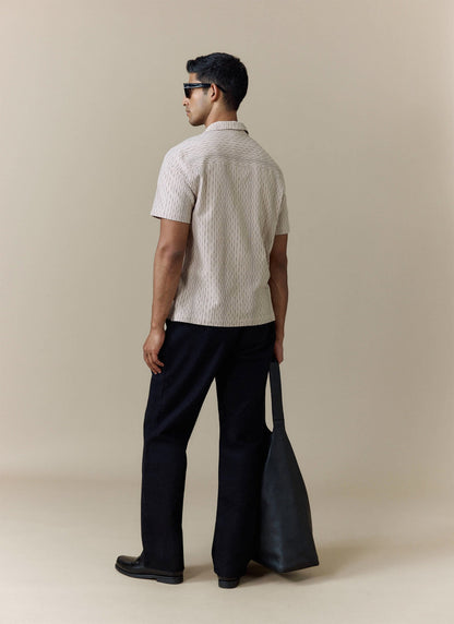 Men's Cuban Collar Shirt: Leland - Cream - Cotton | Percival