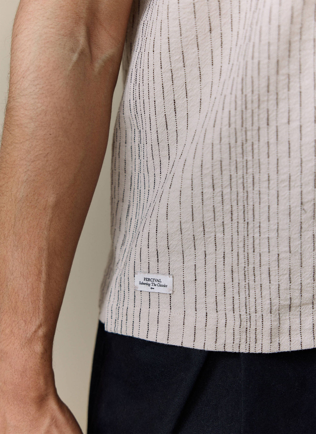 Men's Cuban Collar Shirt: Leland - Cream - Cotton | Percival