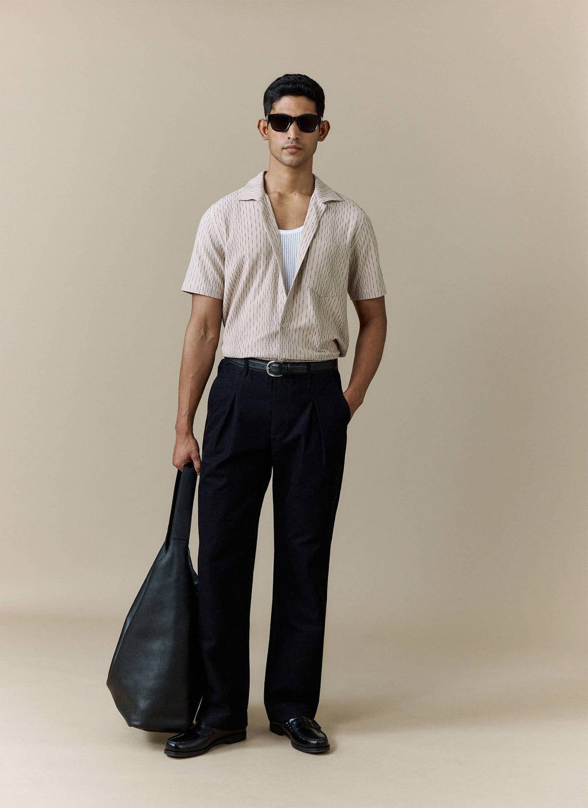 Men's Cuban Collar Shirt: Leland - Cream - Cotton | Percival