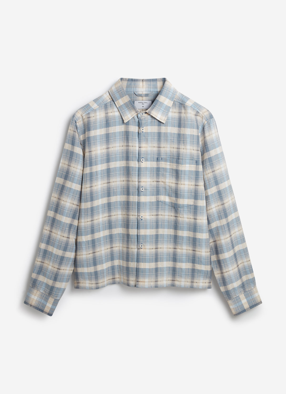 Men's Check Shirt - Jesse - Linen Blend - Light Blue | Percival