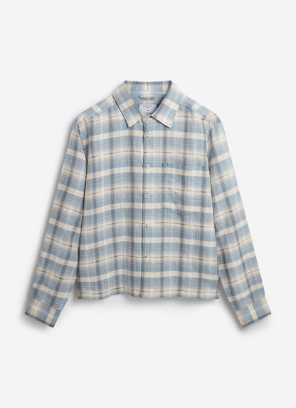 Men's Check Shirt - Jesse - Linen Blend - Light Blue | Percival
