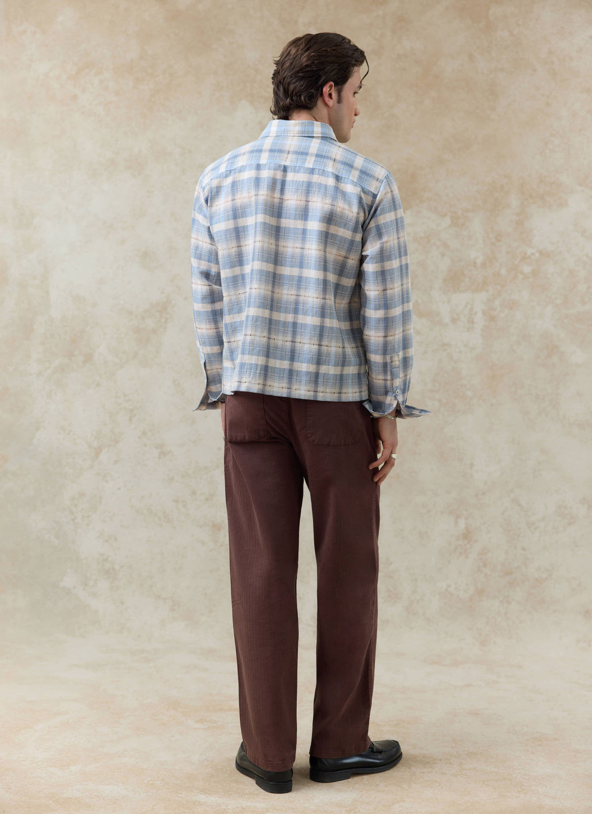 Men's Check Shirt - Jesse - Linen Blend - Light Blue | Percival