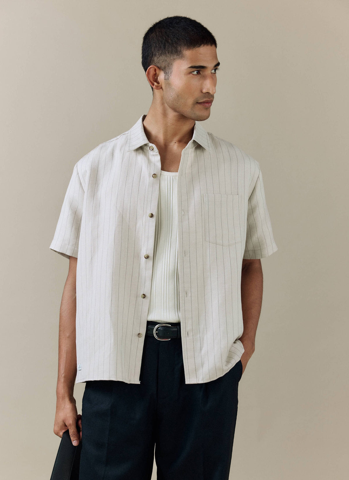 Men's Boxy Short Sleeve Shirt - Linen Blend - Cream | Percival