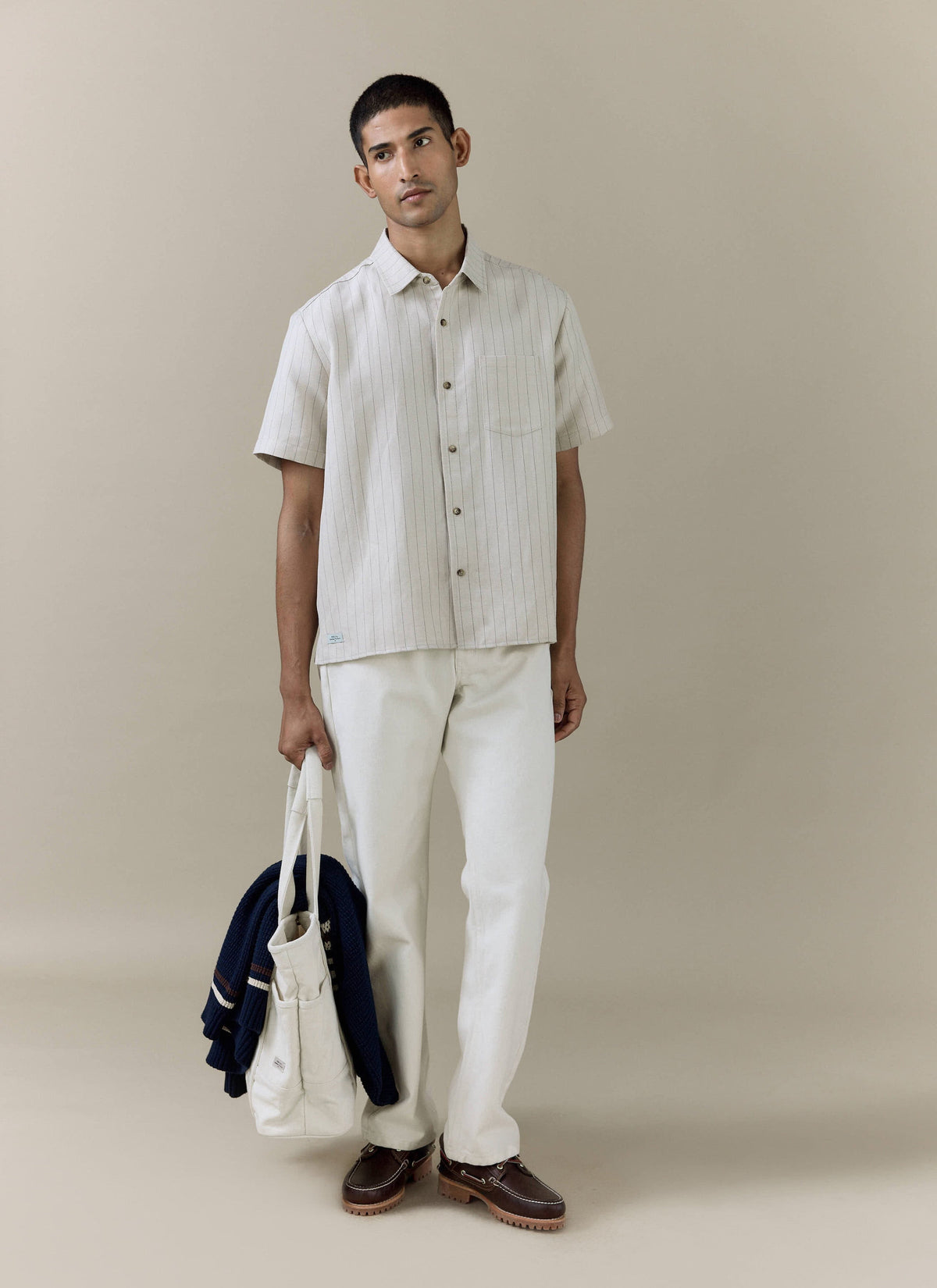 Men's Boxy Short Sleeve Shirt - Linen Blend - Cream | Percival