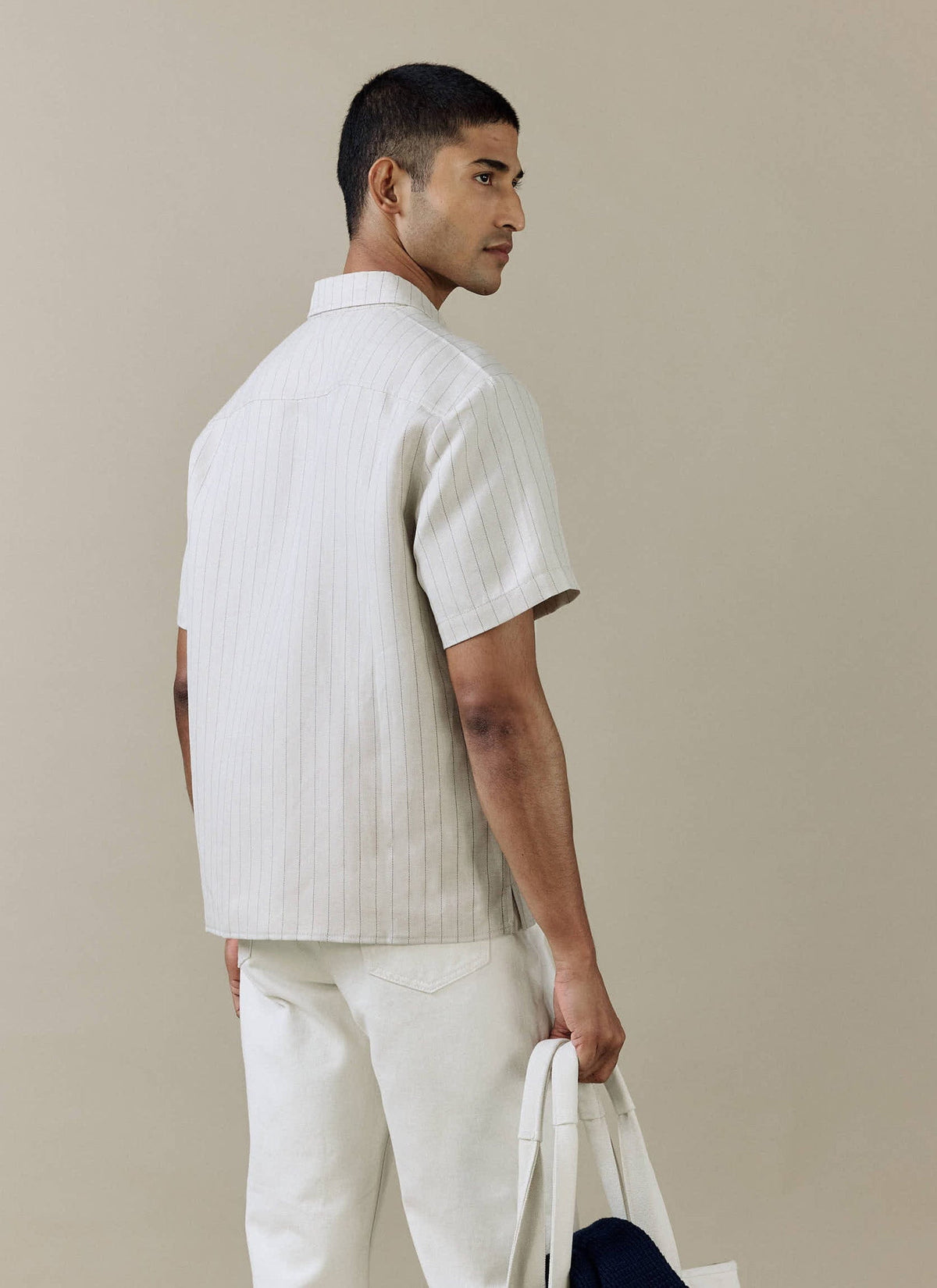 Men's Boxy Short Sleeve Shirt - Linen Blend - Cream | Percival