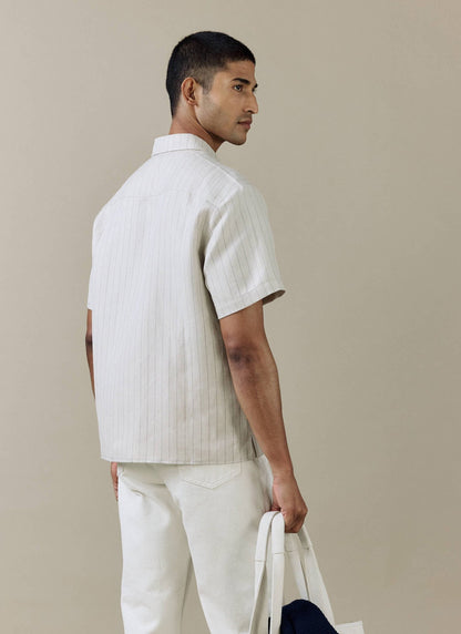 Men's Boxy Short Sleeve Shirt - Linen Blend - Cream | Percival
