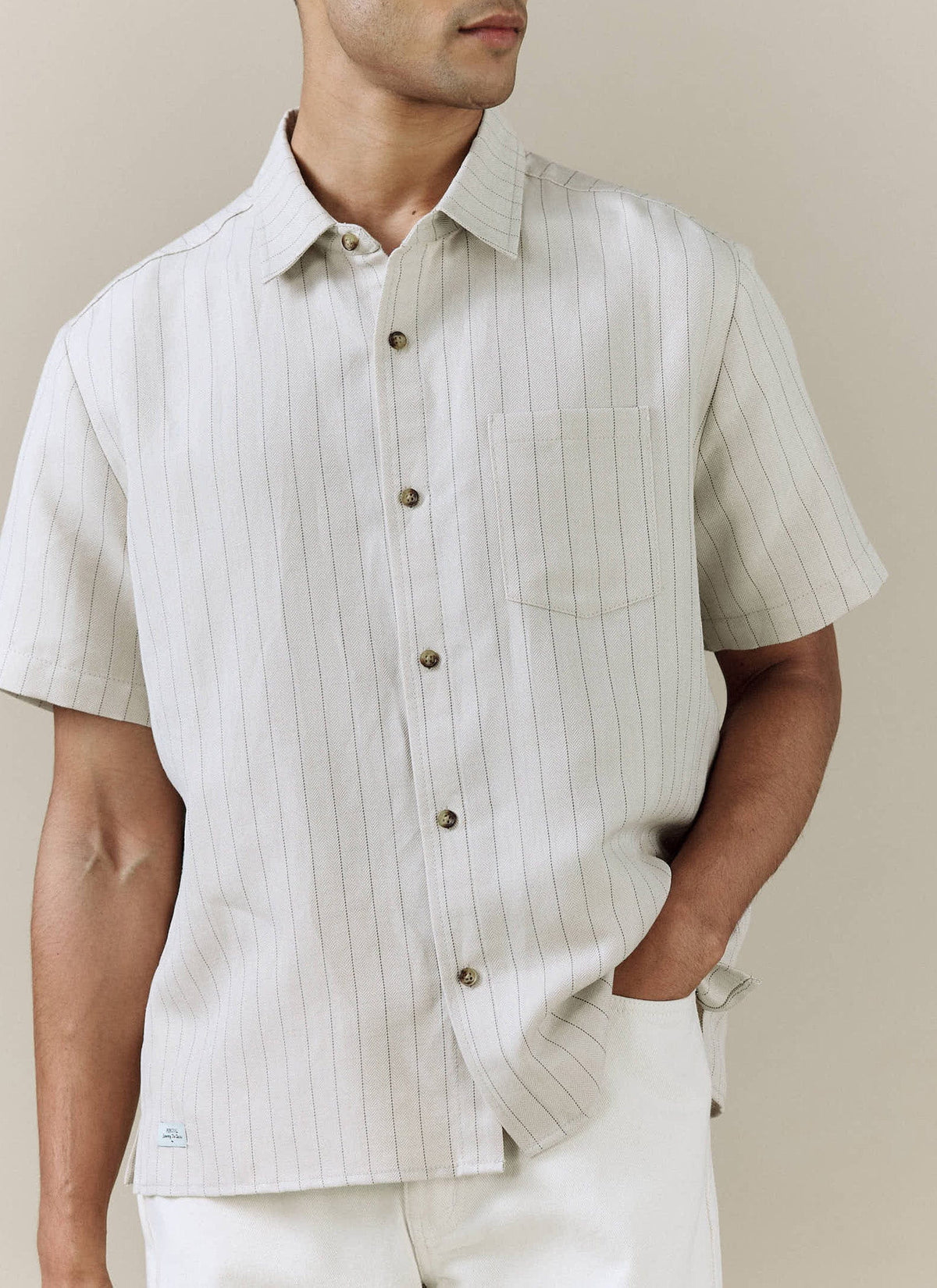 Men's Boxy Short Sleeve Shirt - Linen Blend - Cream | Percival