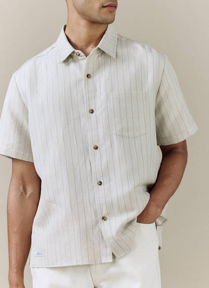 Men's Boxy Short Sleeve Shirt - Linen Blend - Cream | Percival