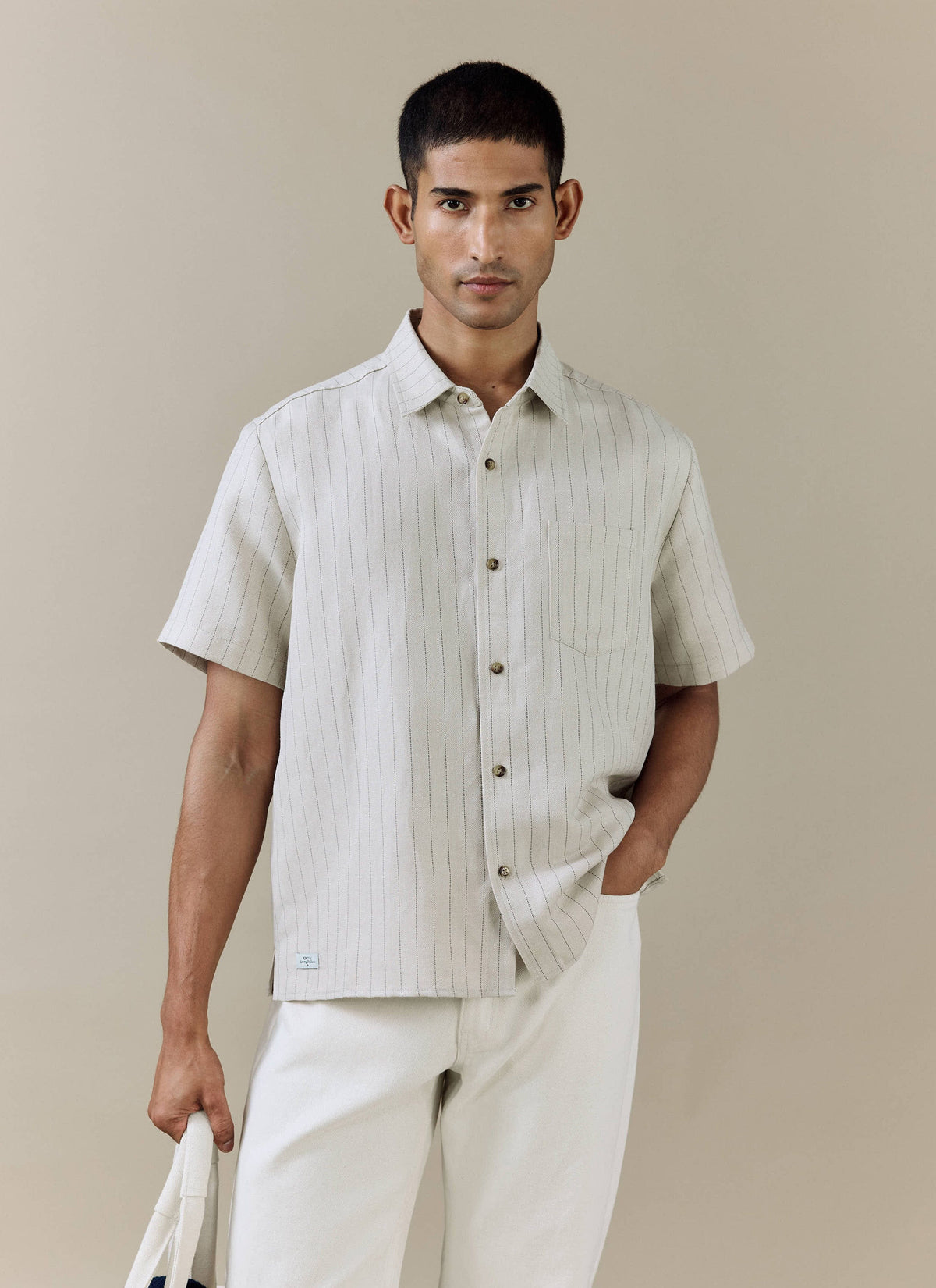 Men's Boxy Short Sleeve Shirt - Linen Blend - Cream | Percival