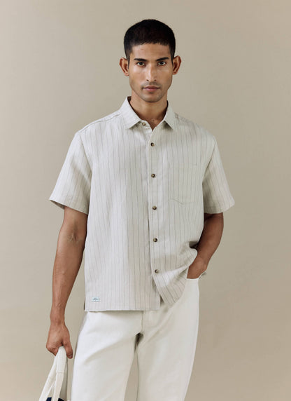 Men's Boxy Short Sleeve Shirt - Linen Blend - Cream | Percival