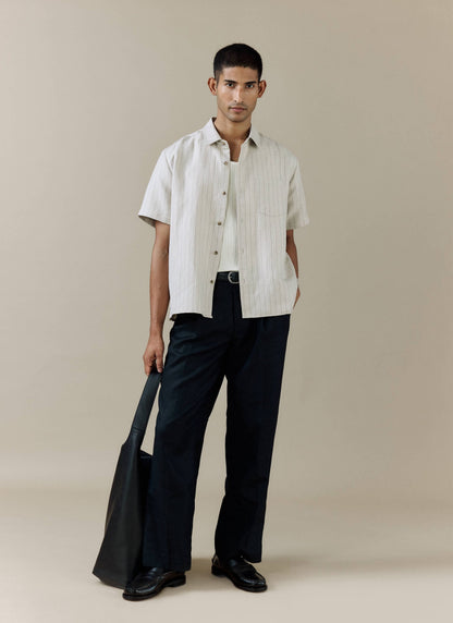 Men's Boxy Short Sleeve Shirt - Linen Blend - Cream | Percival