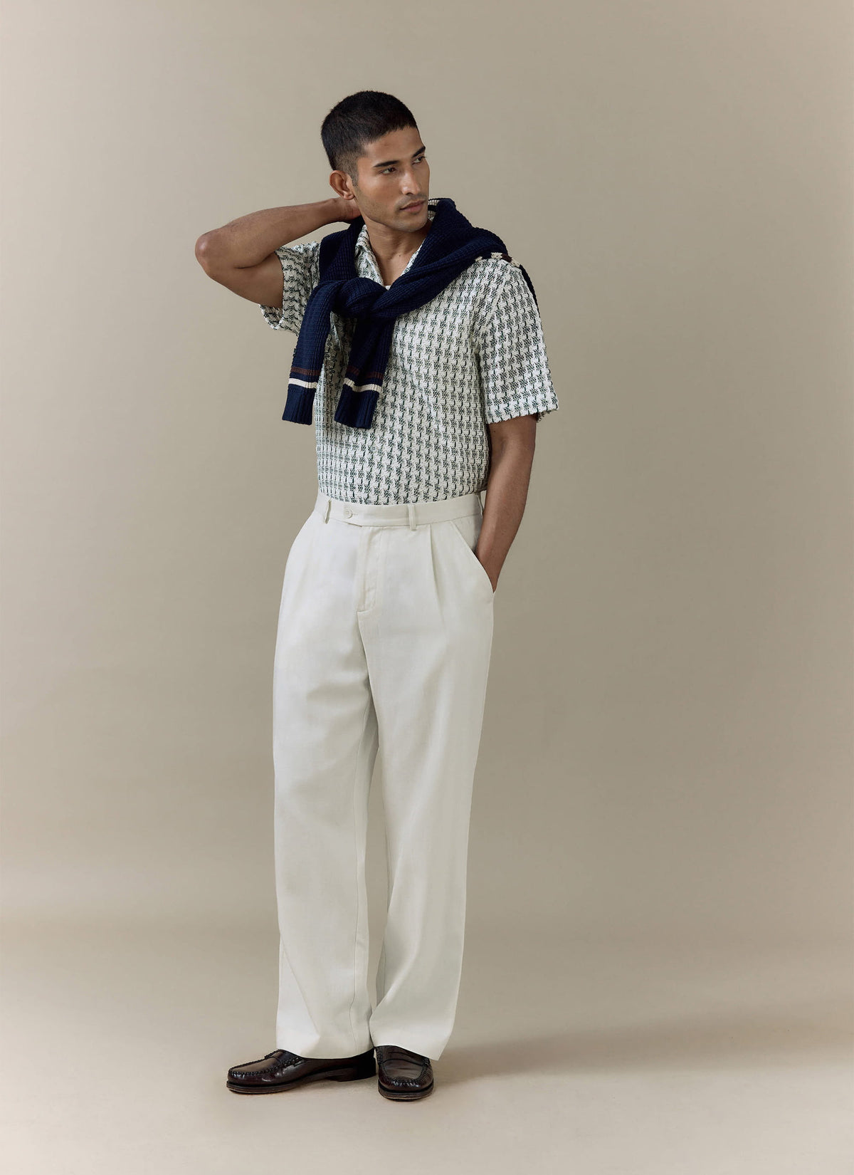 Men's Short Sleeve Crochet Shirt - Cotton - Green | Percival