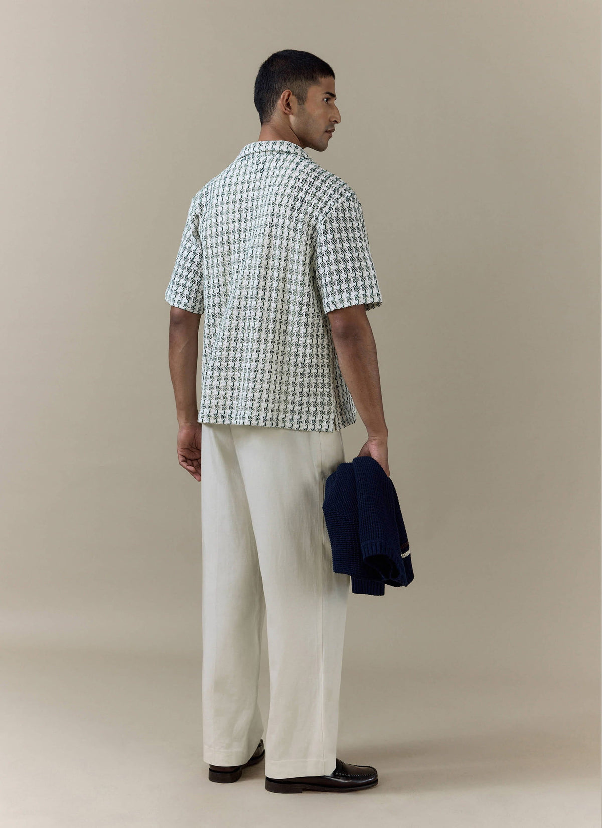 Men's Short Sleeve Crochet Shirt - Cotton - Green | Percival