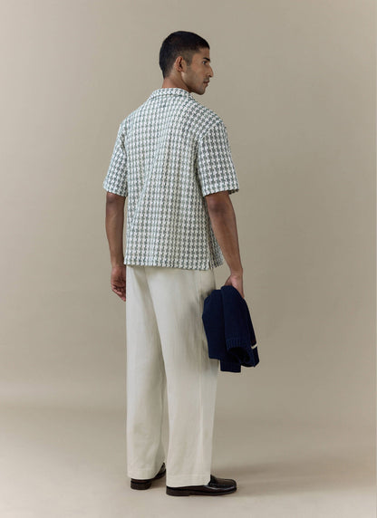 Men's Short Sleeve Crochet Shirt - Cotton - Green | Percival