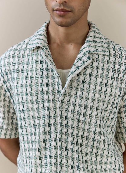 Men's Short Sleeve Crochet Shirt - Cotton - Green | Percival