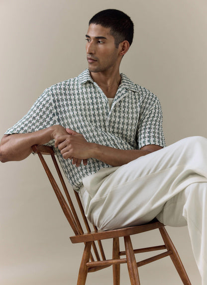 Men's Short Sleeve Crochet Shirt - Cotton - Green | Percival