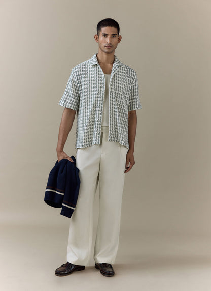 Men's Short Sleeve Crochet Shirt - Cotton - Green | Percival