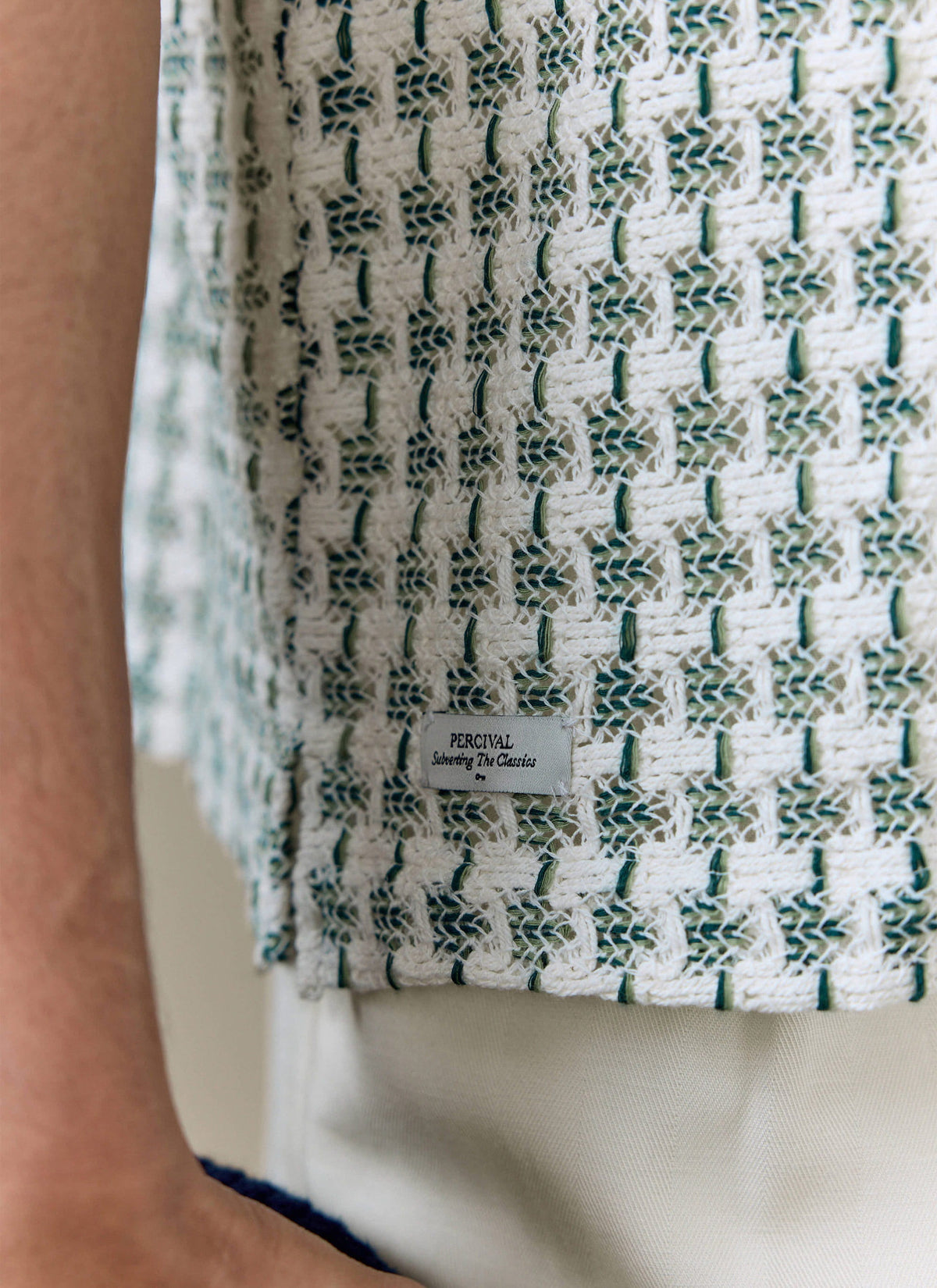 Men's Short Sleeve Crochet Shirt - Cotton - Green | Percival