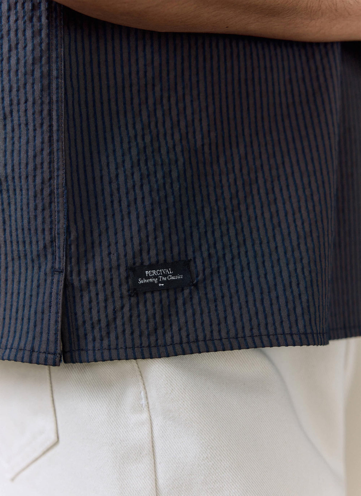Men's Seersucker Boxy Shirt - Cotton - Navy Stripe | Percival