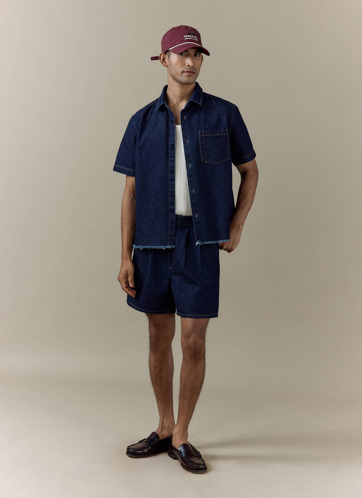 Men's Denim Shirt: Harley - Cotton - Dark Indigo | Percival