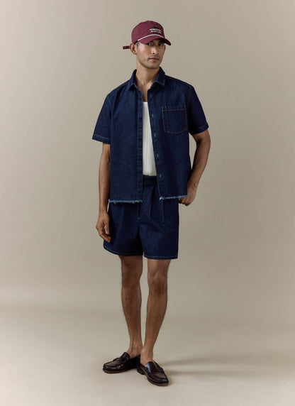 Men's Denim Shirt: Harley - Cotton - Dark Indigo | Percival