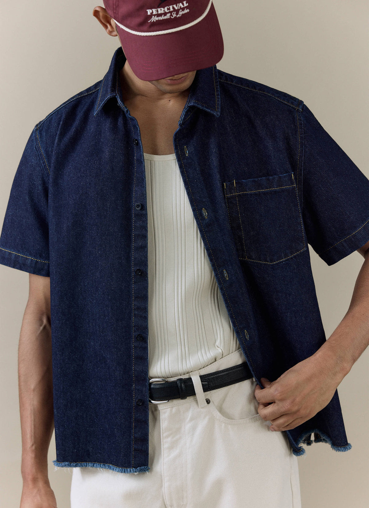 Men's Denim Shirt: Harley - Cotton - Dark Indigo | Percival