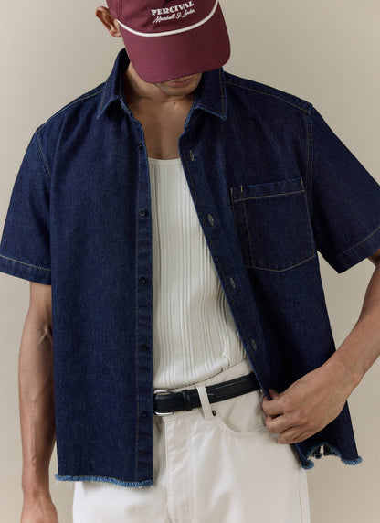 Men's Denim Shirt: Harley - Cotton - Dark Indigo | Percival