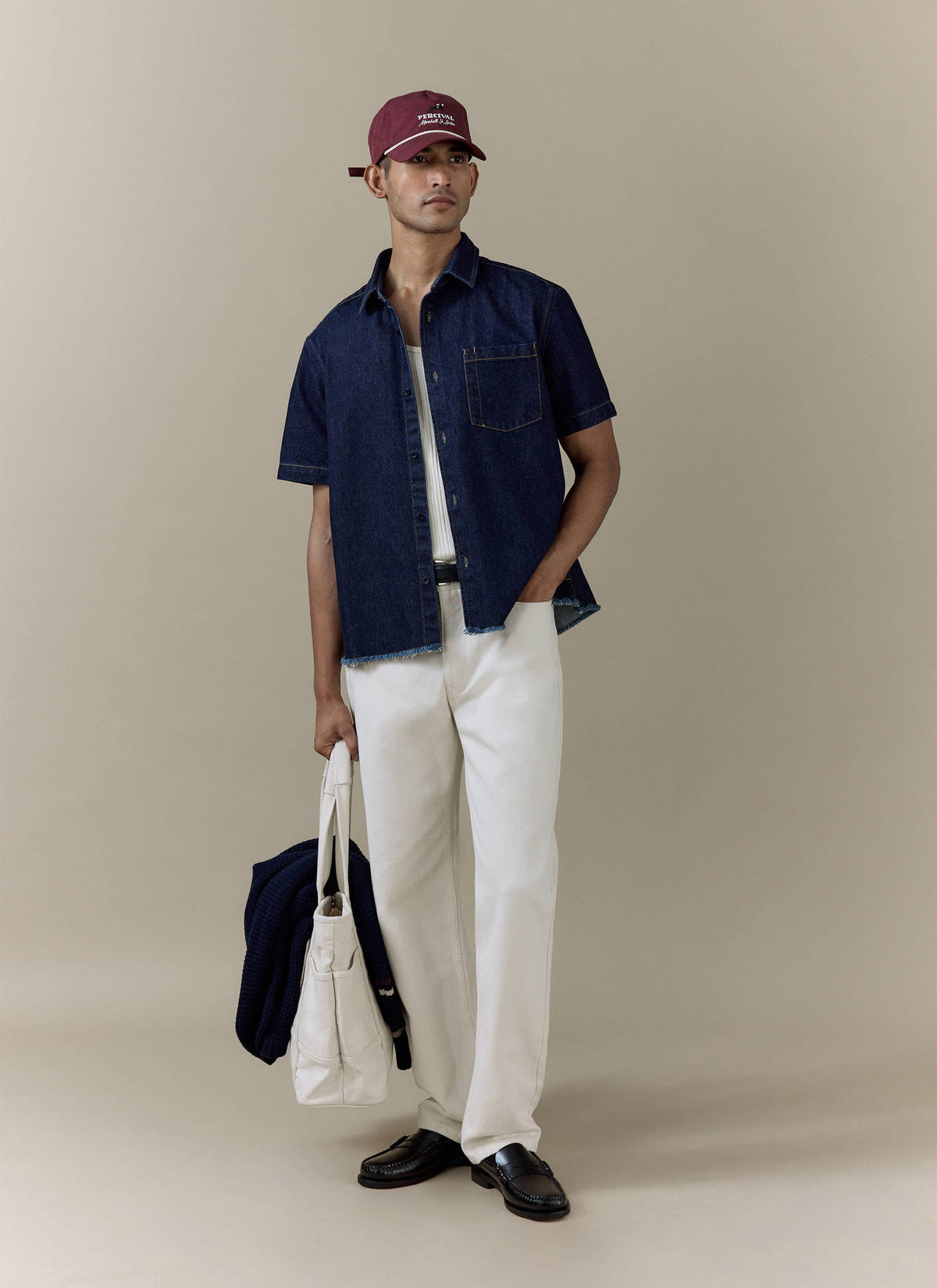 Men's Denim Shirt: Harley - Cotton - Dark Indigo | Percival