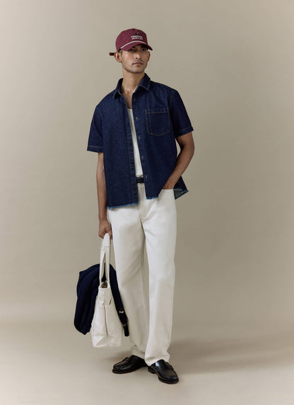 Men's Denim Shirt: Harley - Cotton - Dark Indigo | Percival