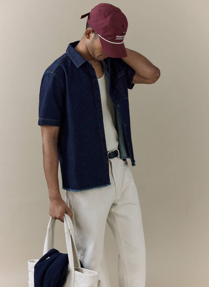 Men's Denim Shirt: Harley - Cotton - Dark Indigo | Percival