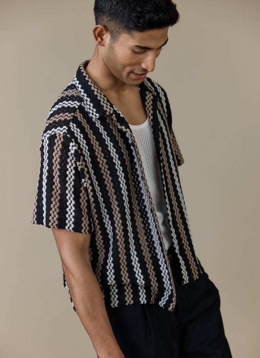 Men's Black Shirt - Wade Crochet Boxy | Percival