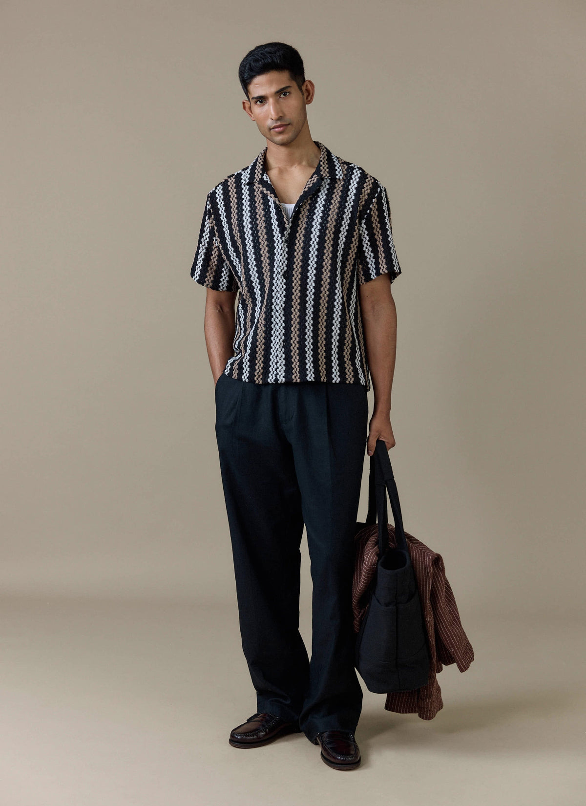 Men's Black Shirt - Wade Crochet Boxy | Percival