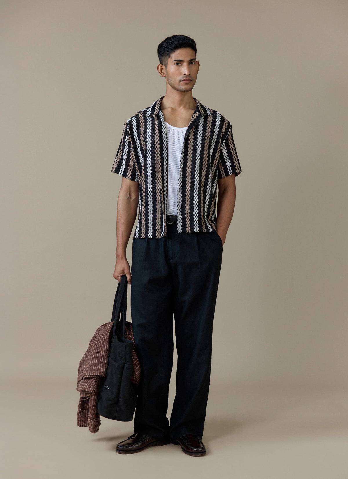 Men's Black Shirt - Wade Crochet Boxy | Percival