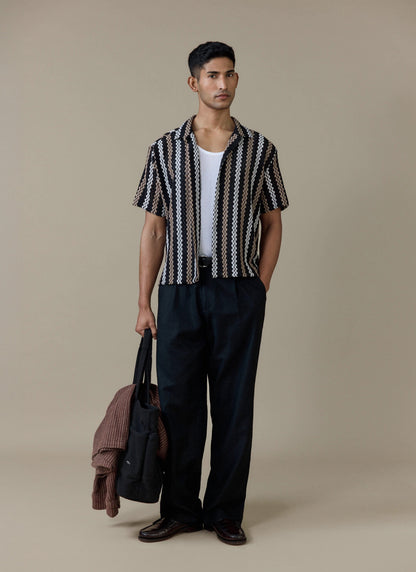 Men's Black Shirt - Wade Crochet Boxy | Percival