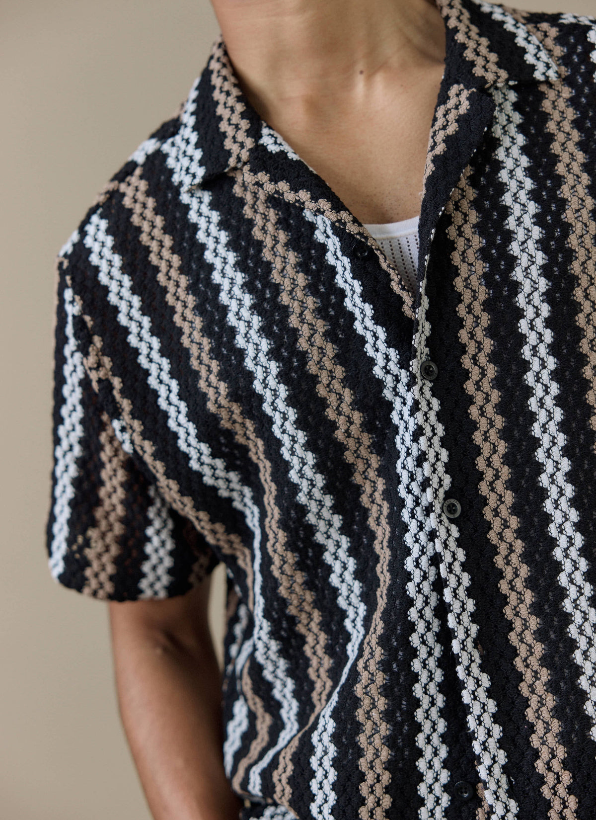 Men's Black Shirt - Wade Crochet Boxy | Percival