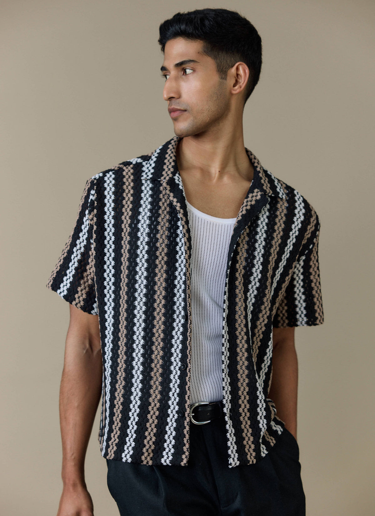 Men's Black Shirt - Wade Crochet Boxy | Percival