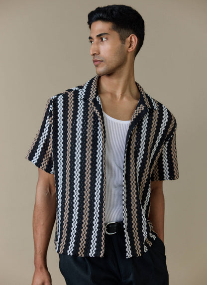 Men's Black Shirt - Wade Crochet Boxy | Percival