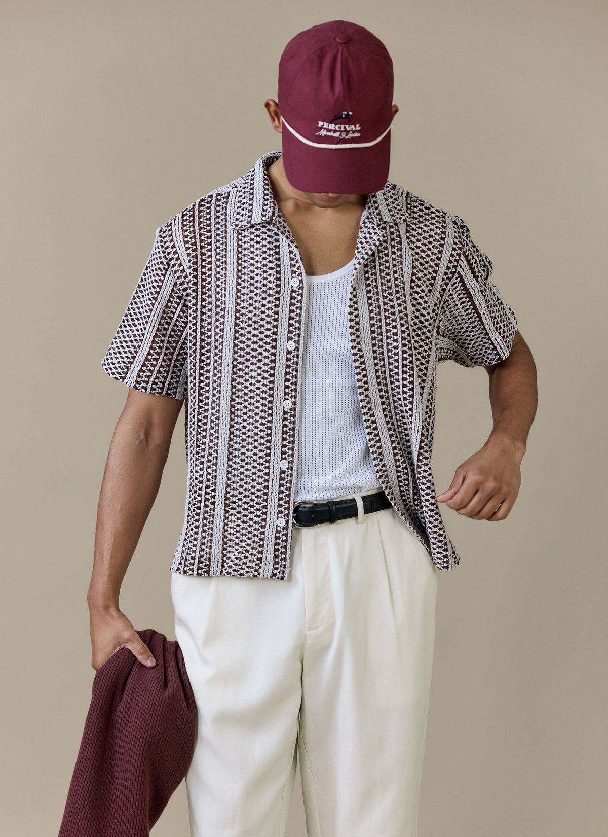 Men's Boxy Crochet Shirt - Hugh - Cotton - Brown | Percival