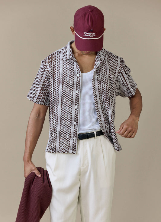 Men's Boxy Crochet Shirt - Hugh - Cotton - Brown | Percival