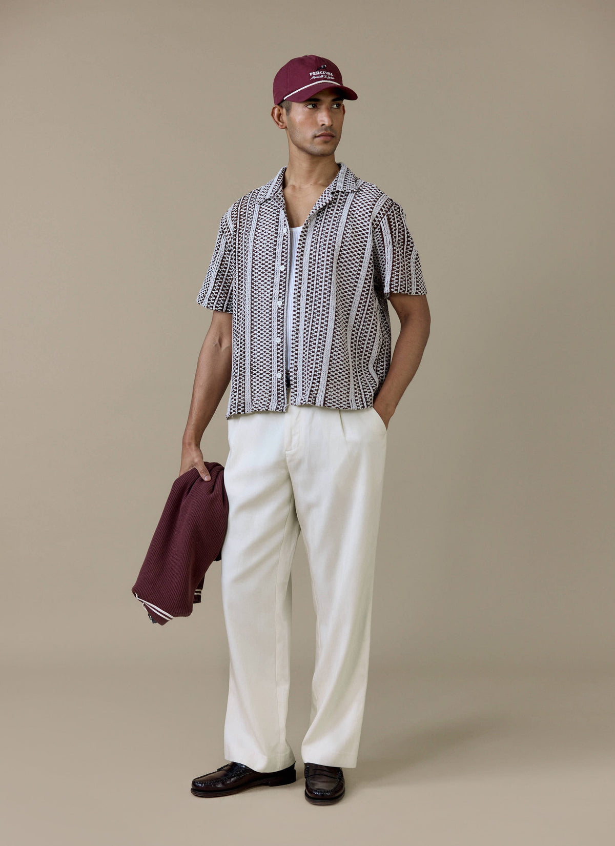 Men's Boxy Crochet Shirt - Hugh - Cotton - Brown | Percival