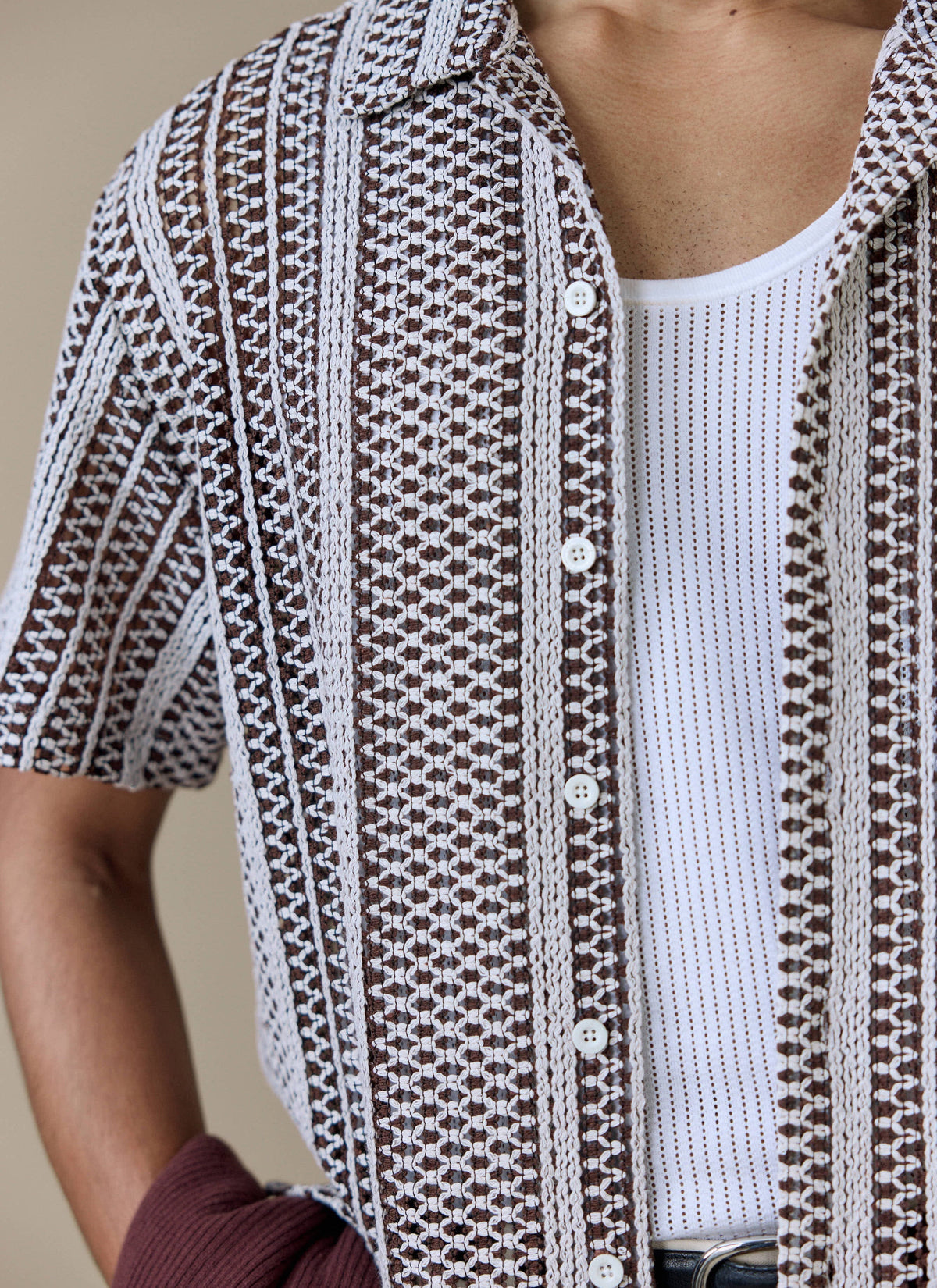 Men's Boxy Crochet Shirt - Hugh - Cotton - Brown | Percival