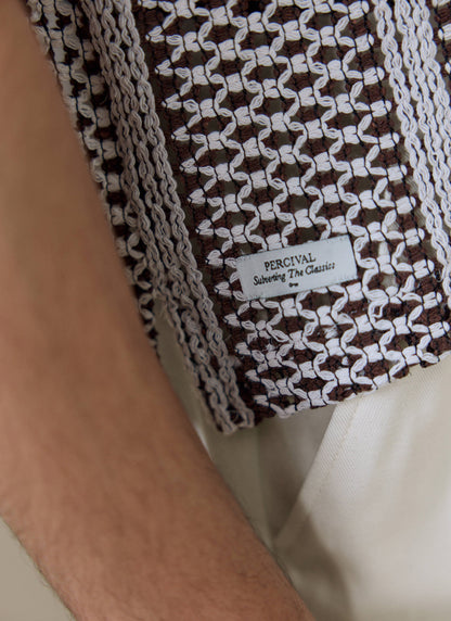 Men's Boxy Crochet Shirt - Hugh - Cotton - Brown | Percival
