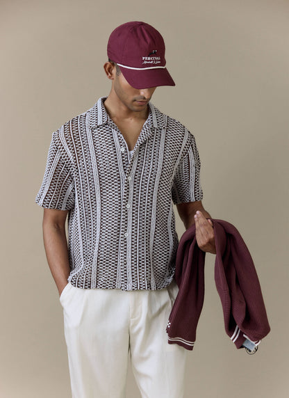 Men's Boxy Crochet Shirt - Hugh - Cotton - Brown | Percival