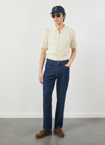 Men's Knitted Crotchet Shirt - Groundsman - Cotton - Ecru | Percival